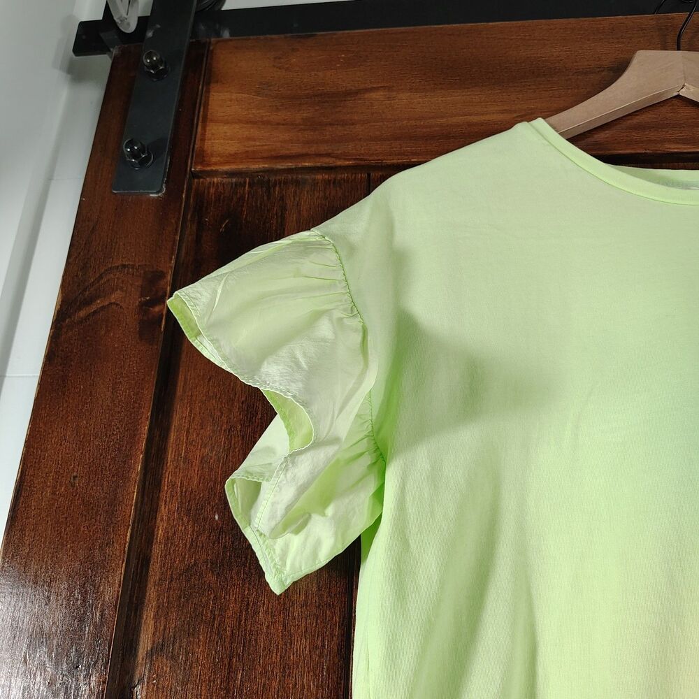 Maeve Anthropologie Flutter Sleeve Crop Top Size S Bright Green Drawstring - Picture 4 of 9